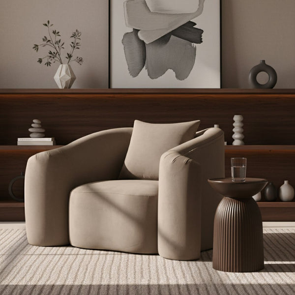 Meridian Furniture Destin Sculptural Velvet Accent Chair with Organic Curves for Modern Living Room Comfort Taupe 44052Taupe-C
