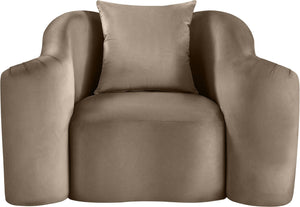 Meridian Furniture Destin Sculptural Velvet Accent Chair with Organic Curves for Modern Living Room Comfort Taupe 44052Taupe-C