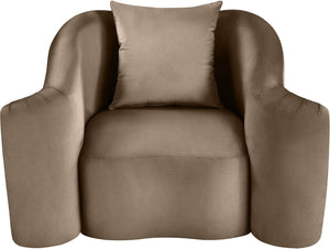 Meridian Furniture Destin Sculptural Velvet Accent Chair with Organic Curves for Modern Living Room Comfort Taupe 44052Taupe-C