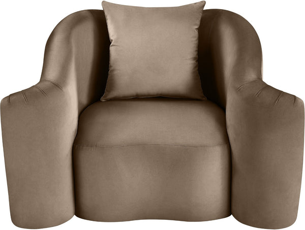 Meridian Furniture Destin Sculptural Velvet Accent Chair with Organic Curves for Modern Living Room Comfort Taupe 44052Taupe-C