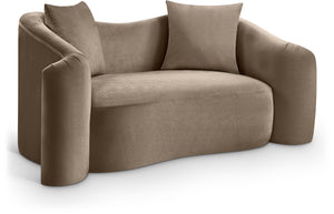 Meridian Furniture Destin Curved Velvet Loveseat with Plush Cushions and Sculpted Frame for Modern Living Rooms Taupe 44052Taupe-L