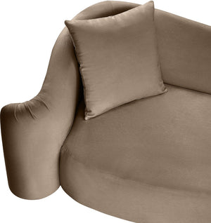 Meridian Furniture Destin Curved Velvet Loveseat with Plush Cushions and Sculpted Frame for Modern Living Rooms Taupe 44052Taupe-L