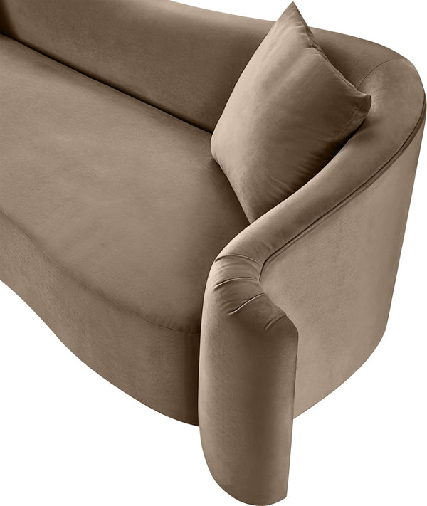 Meridian Furniture Destin Curved Velvet Loveseat with Plush Cushions and Sculpted Frame for Modern Living Rooms Taupe 44052Taupe-L