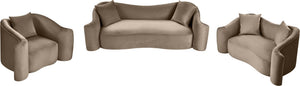 Meridian Furniture Destin Curved Velvet Loveseat with Plush Cushions and Sculpted Frame for Modern Living Rooms Taupe 44052Taupe-L