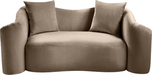 Meridian Furniture Destin Curved Velvet Loveseat with Plush Cushions and Sculpted Frame for Modern Living Rooms Taupe 44052Taupe-L