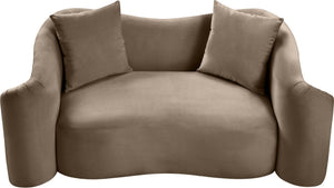 Meridian Furniture Destin Curved Velvet Loveseat with Plush Cushions and Sculpted Frame for Modern Living Rooms Taupe 44052Taupe-L