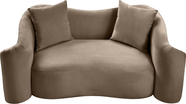 Meridian Furniture Destin Curved Velvet Loveseat with Plush Cushions and Sculpted Frame for Modern Living Rooms Taupe 44052Taupe-L