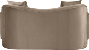 Meridian Furniture Destin Curved Velvet Loveseat with Plush Cushions and Sculpted Frame for Modern Living Rooms Taupe 44052Taupe-L