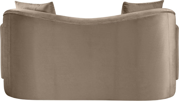 Meridian Furniture Destin Curved Velvet Loveseat with Plush Cushions and Sculpted Frame for Modern Living Rooms Taupe 44052Taupe-L