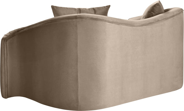 Meridian Furniture Destin Curved Velvet Loveseat with Plush Cushions and Sculpted Frame for Modern Living Rooms Taupe 44052Taupe-L