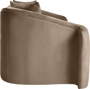 Meridian Furniture Destin Curved Velvet Loveseat with Plush Cushions and Sculpted Frame for Modern Living Rooms Taupe 44052Taupe-L