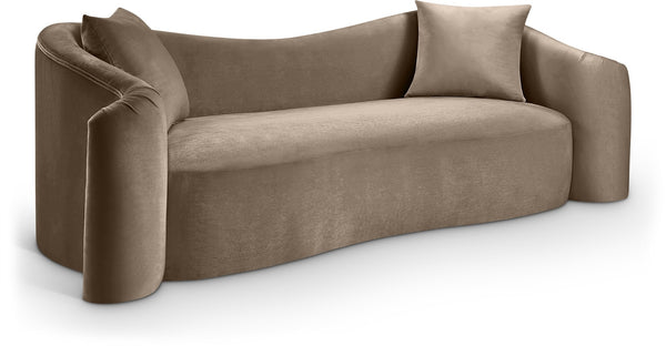 Meridian Furniture Destin Curved Velvet Sofa with Plush Deep Cushions for Modern Living Room Style and Comfort Taupe 44052Taupe-S