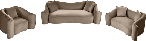 Meridian Furniture Destin Curved Velvet Sofa with Plush Deep Cushions for Modern Living Room Style and Comfort Taupe 44052Taupe-S