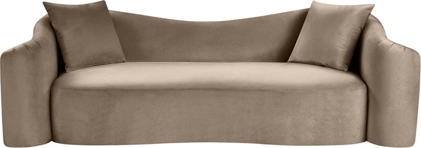 Meridian Furniture Destin Curved Velvet Sofa with Plush Deep Cushions for Modern Living Room Style and Comfort Taupe 44052Taupe-S