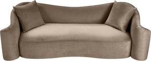 Meridian Furniture Destin Curved Velvet Sofa with Plush Deep Cushions for Modern Living Room Style and Comfort Taupe 44052Taupe-S