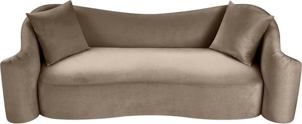 Meridian Furniture Destin Curved Velvet Sofa with Plush Deep Cushions for Modern Living Room Style and Comfort Taupe 44052Taupe-S