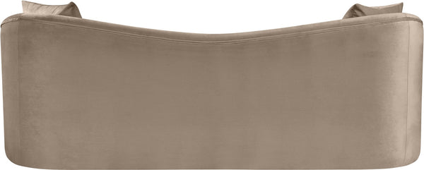 Meridian Furniture Destin Curved Velvet Sofa with Plush Deep Cushions for Modern Living Room Style and Comfort Taupe 44052Taupe-S