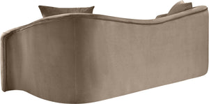 Meridian Furniture Destin Curved Velvet Sofa with Plush Deep Cushions for Modern Living Room Style and Comfort Taupe 44052Taupe-S