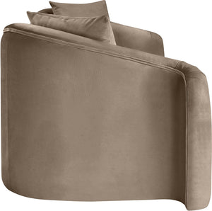 Meridian Furniture Destin Curved Velvet Sofa with Plush Deep Cushions for Modern Living Room Style and Comfort Taupe 44052Taupe-S