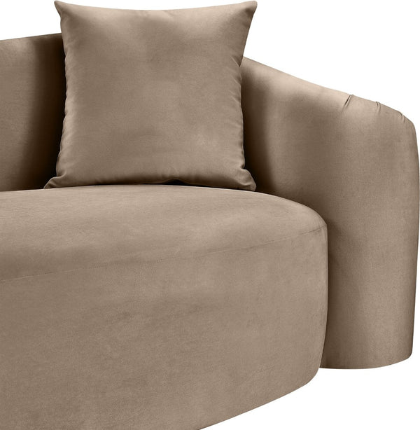 Meridian Furniture Destin Curved Velvet Sofa with Plush Deep Cushions for Modern Living Room Style and Comfort Taupe 44052Taupe-S