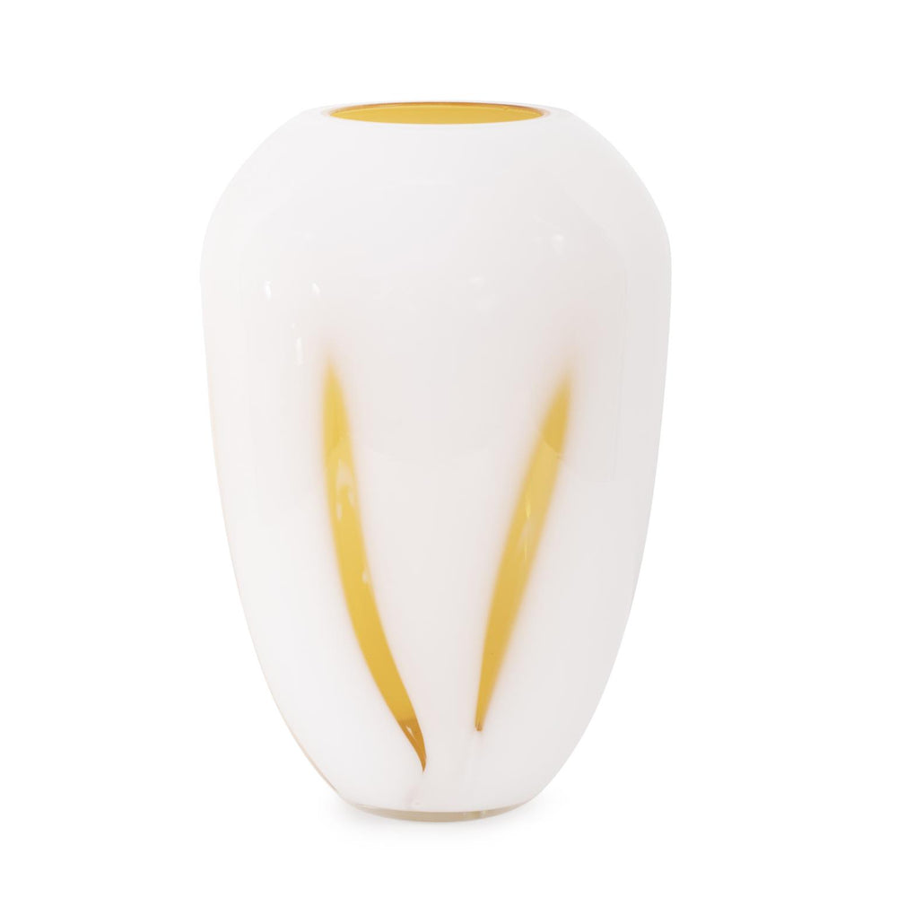 Howard Elliott Grasberg Glass Vase: Contemporary Artistic Design With Bold Orange Accents For Stunning Home Décor White Glass 44053-howard-elliott