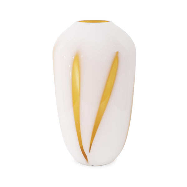 Howard Elliott Grasberg Glass Vase: Contemporary Artistic Design With Bold Orange Accents For Stunning Home Décor White Glass 44054-howard-elliott