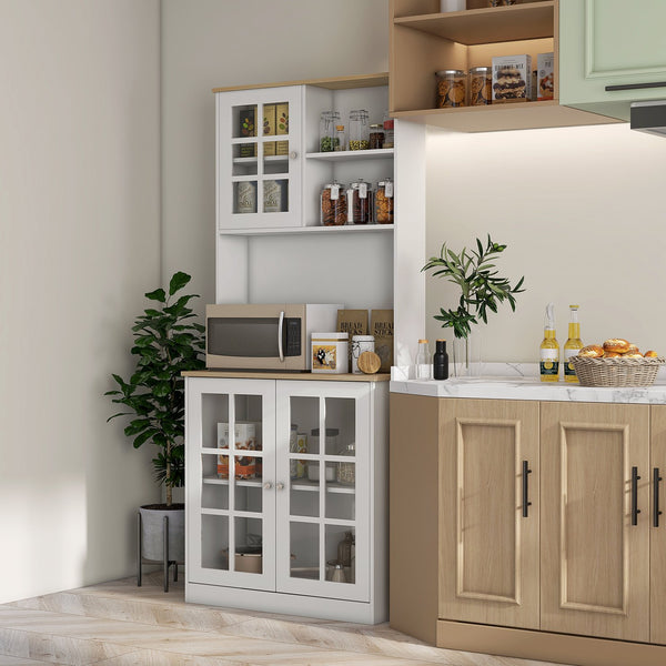 English Elm Homcom 72" Freestanding Kitchen Pantry Cabinet With Hutch, Adjustable Shelves & Elegant Design W2225P217930