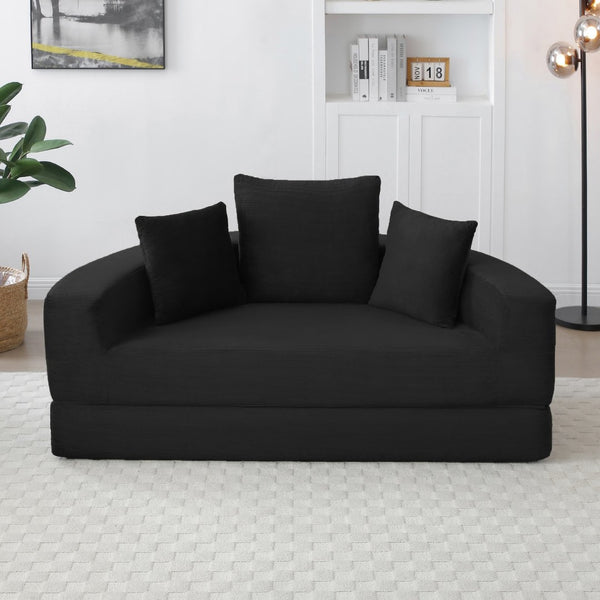 English Elm Convertible Corduroy Floor Futon Sofa Foldable Foam Lounge Bed for Any Room Black W2677P487204