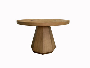 English Elm Round Expandable Dining Table with Pedestal Base, Solid Wood & Mindi Veneer, Elegant Sand Finish Light Brown 58 L x 58 W x 5.75 H B2699S00048