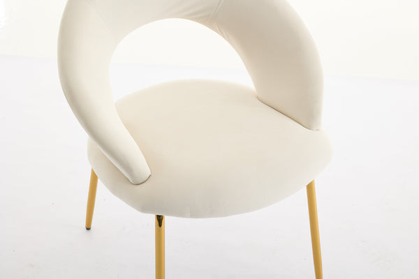 English Elm 061-Set Of 1 Elegant White Velvet Dining Chair With Curved Backrest & Luxe Gold Metal Legs For Style W527P255475