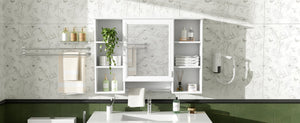 English Elm 3-in-1 Wall Mounted Bathroom Medicine Cabinet with Soft Close Mirror and Towel Bar White N710P358613K