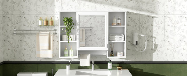 English Elm 3-in-1 Wall Mounted Bathroom Medicine Cabinet with Soft Close Mirror and Towel Bar White N710P358613K