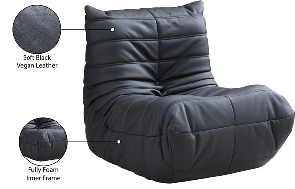 Meridian Furniture Relax Accent Chair with Deep Foam Seat Cocoon Silhouette for Modern Living Spaces Black Vegan Leather 44063Black-C