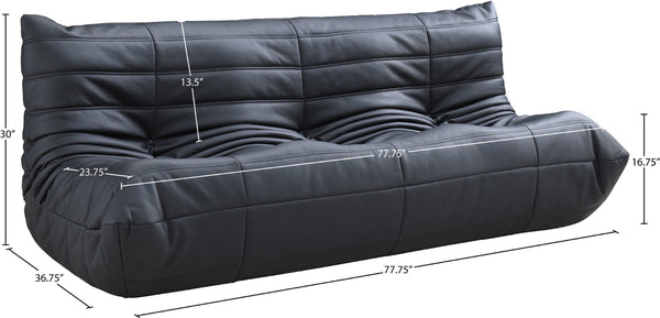 Meridian Furniture Relax Vegan Leather Sofa with Plush Foam Cushions for Modern Contemporary Living Rooms Black 44063Black-S