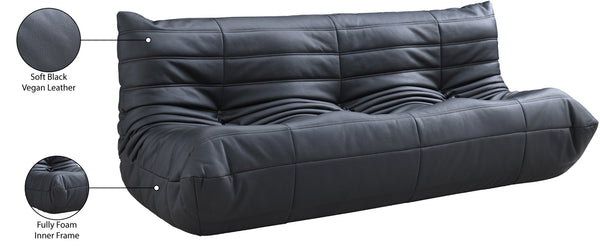 Meridian Furniture Relax Vegan Leather Sofa with Plush Foam Cushions for Modern Contemporary Living Rooms Black 44063Black-S