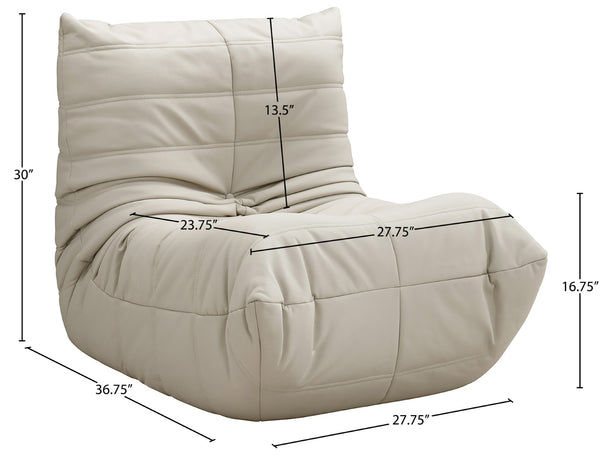 Meridian Furniture Relax Accent Chair with Deep Foam Seat Cocoon Silhouette for Modern Living Spaces Cream Vegan Leather 44063Cream-C