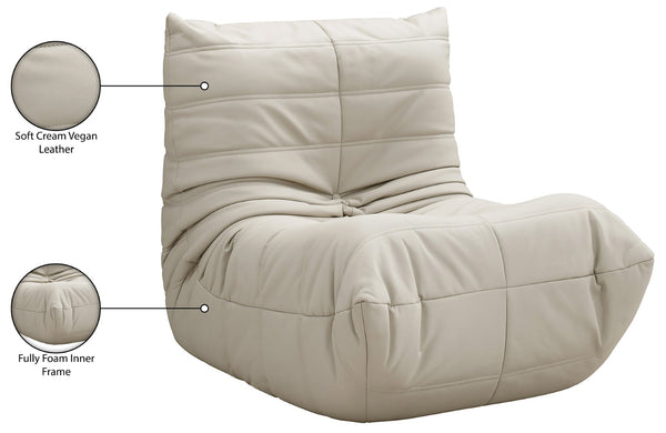 Meridian Furniture Relax Accent Chair with Deep Foam Seat Cocoon Silhouette for Modern Living Spaces Cream Vegan Leather 44063Cream-C