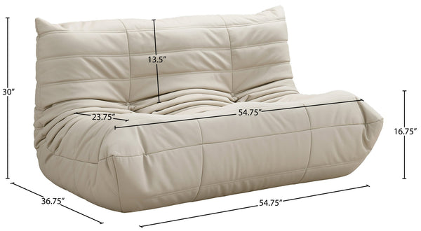 Meridian Furniture Relax Vegan Leather Loveseat with Plush Foam Cushioning for Modern Contemporary Living Spaces Cream 44063Cream-L