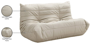 Meridian Furniture Relax Vegan Leather Loveseat with Plush Foam Cushioning for Modern Contemporary Living Spaces Cream 44063Cream-L