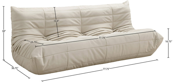Meridian Furniture Relax Vegan Leather Sofa with Plush Foam Cushions for Modern Contemporary Living Rooms Cream 44063Cream-S