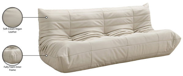 Meridian Furniture Relax Vegan Leather Sofa with Plush Foam Cushions for Modern Contemporary Living Rooms Cream 44063Cream-S