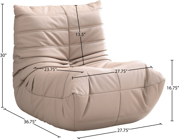 Meridian Furniture Relax Accent Chair with Deep Foam Seat Cocoon Silhouette for Modern Living Spaces Tan Vegan Leather 44063Tan-C