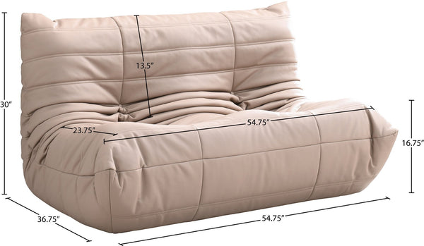 Meridian Furniture Relax Vegan Leather Loveseat with Plush Foam Cushioning for Modern Contemporary Living Spaces Tan 44063Tan-L