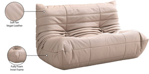 Meridian Furniture Relax Vegan Leather Loveseat with Plush Foam Cushioning for Modern Contemporary Living Spaces Tan 44063Tan-L