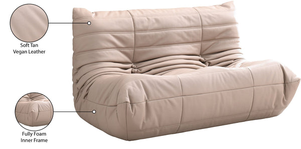 Meridian Furniture Relax Vegan Leather Loveseat with Plush Foam Cushioning for Modern Contemporary Living Spaces Tan 44063Tan-L