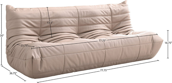Meridian Furniture Relax Vegan Leather Sofa with Plush Foam Cushions for Modern Contemporary Living Rooms Tan 44063Tan-S