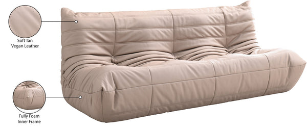 Meridian Furniture Relax Vegan Leather Sofa with Plush Foam Cushions for Modern Contemporary Living Rooms Tan 44063Tan-S