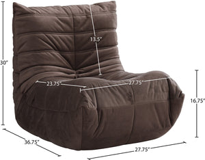 Meridian Furniture Relax Accent Chair with Deep Foam Seat Cocoon Silhouette for Modern Living Spaces Brown Velvet 44064Brown-C