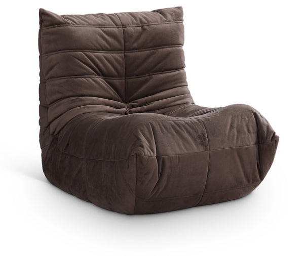 Meridian Furniture Relax Accent Chair with Deep Foam Seat Cocoon Silhouette for Modern Living Spaces Brown Velvet 44064Brown-C