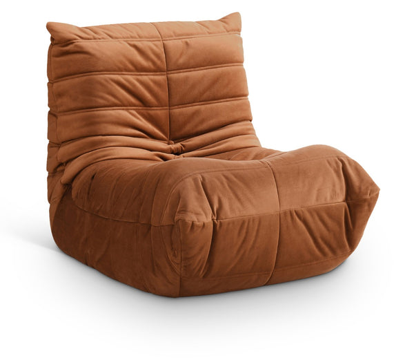 Meridian Furniture Relax Accent Chair with Deep Foam Seat Cocoon Silhouette for Modern Living Spaces Cognac Velvet 44064Cognac-C